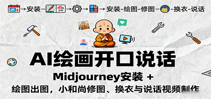 AI绘画开口说话，Midjourney安装 + 绘图出图，小和尚修图、换衣与说话视频制作-网创项目