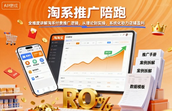 淘系推广陪跑，全维度讲解淘系付费推广逻辑，从理论到实操，系统化助力店铺盈利-网创项目