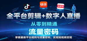 全平台剪辑+数字人直播,从零到精通,掌握最新平台规则与流量密码,实现短视频变现-网创项目
