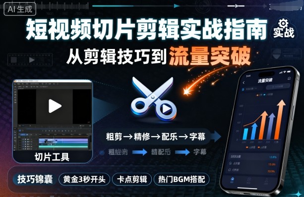 短视频切片剪辑实战指南，从剪辑技巧到流量突破-网创项目