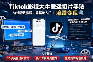 Tiktok影视大牛搬运切片手法，详细玩法教程-网创项目