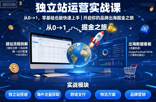 独立站运营实战课，从0到1，零基础也能快速上手，开启你的品牌出海掘金之旅-网创项目