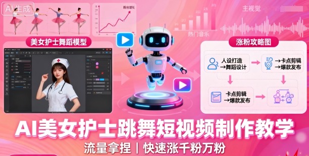 AI美女护士跳舞短视频制作教学，流量拿捏，快速涨千粉万粉【提示词+视频教程】-网创项目