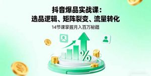 抖音爆品实战课：选品逻辑、矩阵裂变、流量转化，14节课掌握月入百万秘籍-网创项目