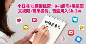 小红书15期训练营：0-1起号+爆款图文视频+商单报价，普遍月入5k-3w-网创项目