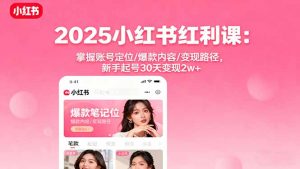 2025小红书红利课:掌握账号定位/爆款内容/变现路径,新手起号30天变现2w+-网创项目