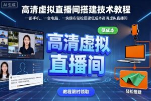 高清虚拟直播间搭建技术教程，一部手机、一台电脑、一块绿布轻松搭建低成本高清虚拟直播间-网创项目