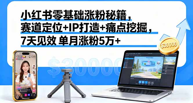 小红书零基础涨粉秘籍，赛道定位+IP打造+痛点挖掘，7天见效 单月涨粉5万+-网创项目
