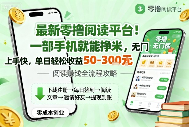 最新零撸阅读平台！一部手机就能挣米，无门槛上手快，单日轻松收益50-3张【揭秘】-网创项目