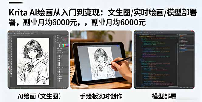 Krita AI绘画从入门到变现：文生图/实时绘画/模型部署，副业月均6000元-网创项目
