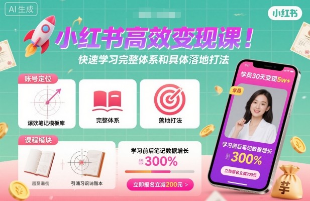 小红书高效变现课，快速学习小红书完整体系和具体落地打法-网创项目