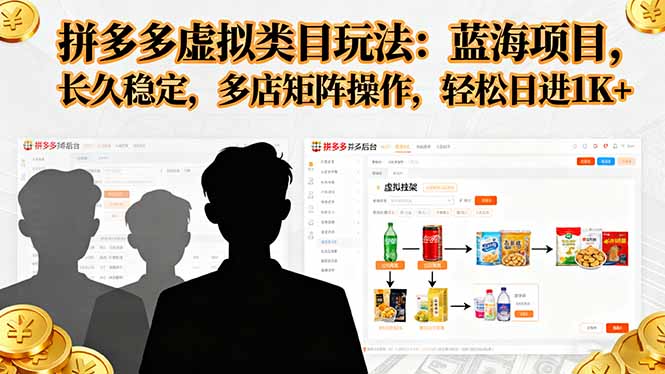 拼多多虚拟类目玩法，蓝海项目，长久稳定，多店矩阵操作，轻松日进1K+-网创项目