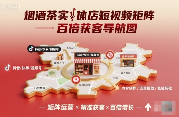 烟酒茶实体店短视频矩阵百倍获客导航图-网创项目