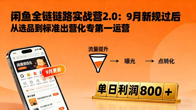 闲鱼变现课3.0：掌握链接优化、流量提升、商业变现，单日利润800+-网创项目