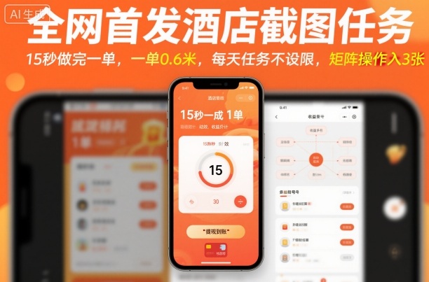 全网首发酒店截图任务，15秒做完一单，一单0.6米，每天任务不设限，矩阵操作日入3张【揭秘】-网创项目