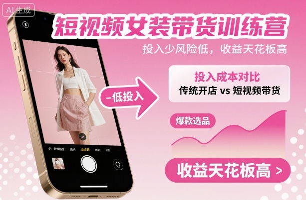 短视频女装带货训练营，投入少风险低，收益天花板高-网创项目