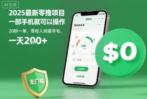 2025最新零撸项目,一部手机就可以操作,20秒一单,零投入纯薅羊毛,无门槛,一天200+【揭秘】-网创项目