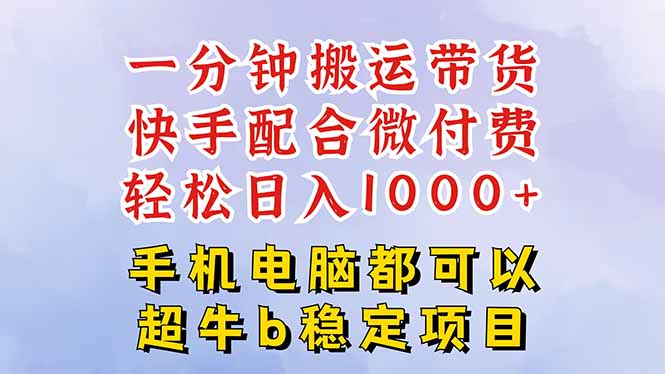 快手黑科技一分钟搬运带货，一刀不剪过原创，微付费投流玩法，轻松日入…-网创项目
