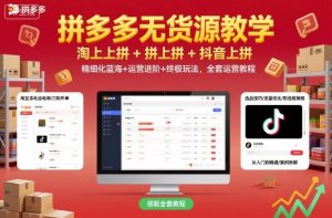 拼多多无货源教学,淘上拼+拼上拼+抖上拼,精细化蓝海+运营进阶+终极玩法,全套运营教程-网创项目