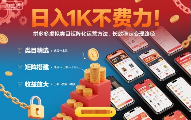 日入1K不费力！拼多多虚拟类目矩阵化运营方法，长效稳定变现路径-网创项目