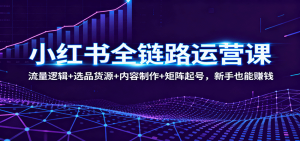 小红书全链路运营课:流量逻辑+选品货源+内容制作+矩阵起号,新手也能赚钱-网创项目