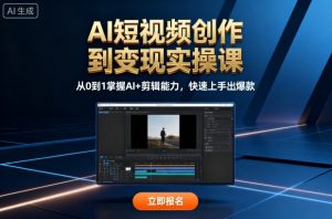 AI短视频创作到变现实操课，从0到1掌握AI+剪辑能力，快速上手出爆款(更新10月)-网创项目