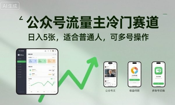 公众号流量主冷门赛道，日入5张，适合普通人，可多号操作-网创项目