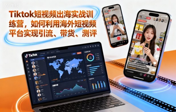 Tiktok短视频出海实战训练营，如何利用海外短视频平台实现引流、带货、测评-网创项目