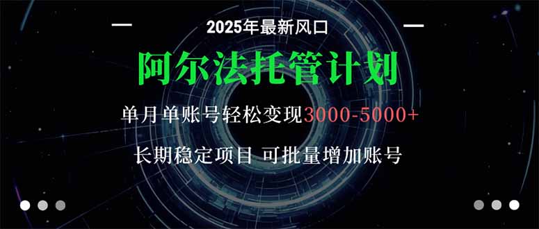 阿尔法托管计划 单账号月入3000-5000，长期稳定项目，新手小白轻松上手。-网创项目