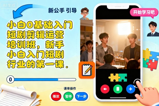 小白0基础入门短剧剪辑运营培训班，新手小白入门短剧行业的第一课-网创项目