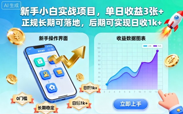 新手小白实战项目，单日收益3张+，正规长期可落地，后期可实现日收1k+【揭秘】-网创项目