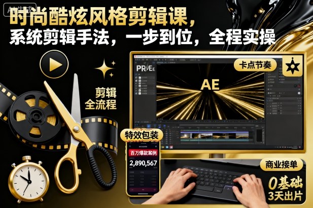 时尚酷炫风格剪辑课，系统剪辑手法，一步到位，全程实操-网创项目