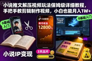 小说推文解压视频玩法保姆级详细教程，手把手教剪辑制作视频，小白也能月入1W+-网创项目