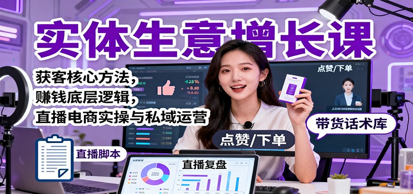 实体生意增长课：获客核心方法，赚钱底层逻辑，直播电商实操与私域运营-网创项目