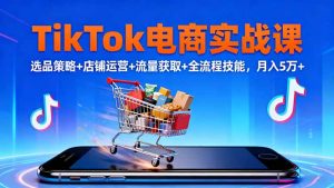 TikTok电商实战课10月，选品策略+店铺运营+流量获取+全流程技能，月入5万+-网创项目