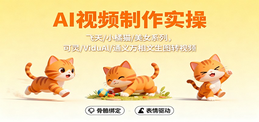 AI视频制作实操，飞天/小橘猫/美女系列，可灵/ViduAl/通义万相文生图转视频-网创项目