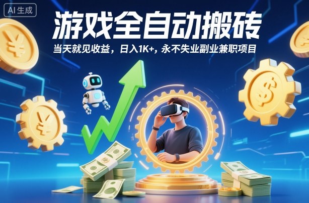 游戏全自动搬砖，当天就见收益，日入1K+，永不失业副业兼职项目【揭秘】-网创项目