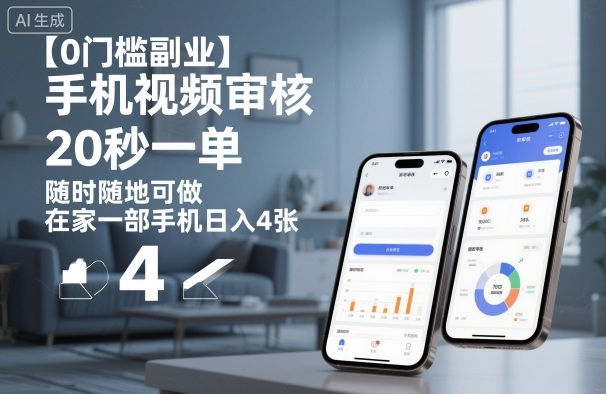 【0门槛副业】手机视频审核，20秒一单，随时随地可做，在家一部手机日入4张【揭秘】-网创项目