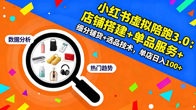 小红书虚拟陪跑3.0：店铺搭建+单品服务+细分铺货+选品技术，单店日入100+-网创项目