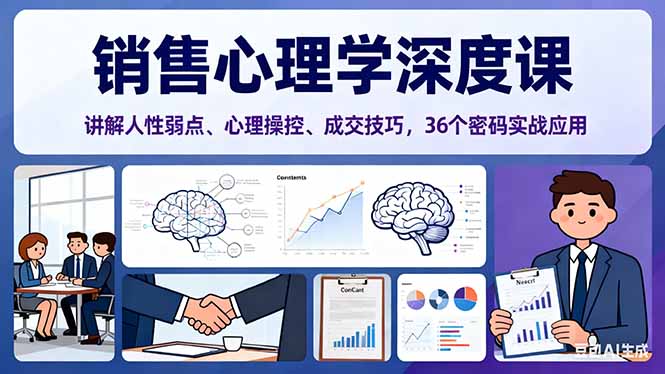 销售心理学深度课，讲解人性弱点、心理操控、成交技巧，36个密码实战应用-网创项目