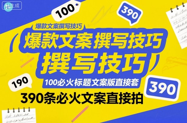爆款文案撰写技巧，100个必火标题文案模版直接套，390条必火文案直接拍-网创项目