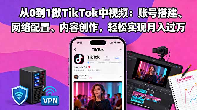 从0到1做TikTok中视频：账号搭建、网络配置、内容创作，轻松实现月入过万-网创项目
