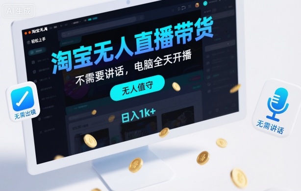 淘宝无人直播带货，不需要出镜，不需要讲话，电脑全天开播，轻松上手，日入1k+【揭秘】-网创项目