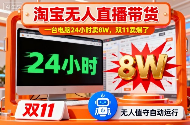 淘宝无人直播带货，一台电脑214小时卖8W，双11卖爆了【揭秘】-网创项目