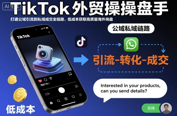 TikTok外贸操盘手，打通公域引流到私域成交全链路，低成本获取高质量海外询盘-网创项目