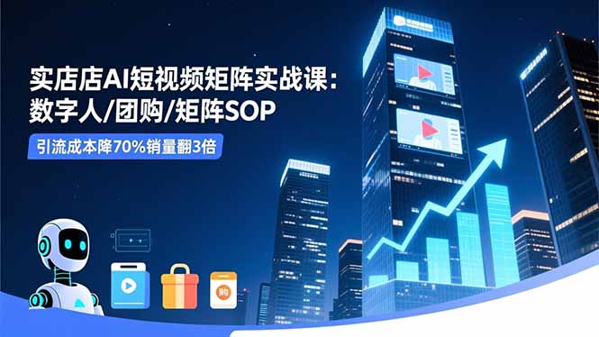 实体店AI短视频矩阵实战课：数字人/团购/矩阵SOP，引流成本降70%销量翻3倍-网创项目