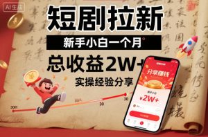 短剧拉新新手小白一个月总收益2W+实操经验分享-网创项目