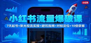 小红书流量爆破课：7天起号+聚光投流实操+避坑指南+对标定位+10倍获客-网创项目