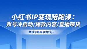 小红书IP变现陪跑课：账号冷启动/爆款内容/直播带货，单账号最高收益2万+-网创项目