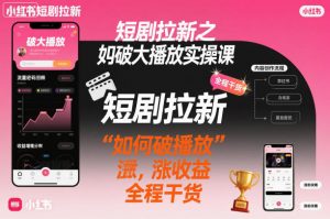 短剧拉新之小红书如何破大播放实操课，如何破播放，涨收益，全程干货-网创项目